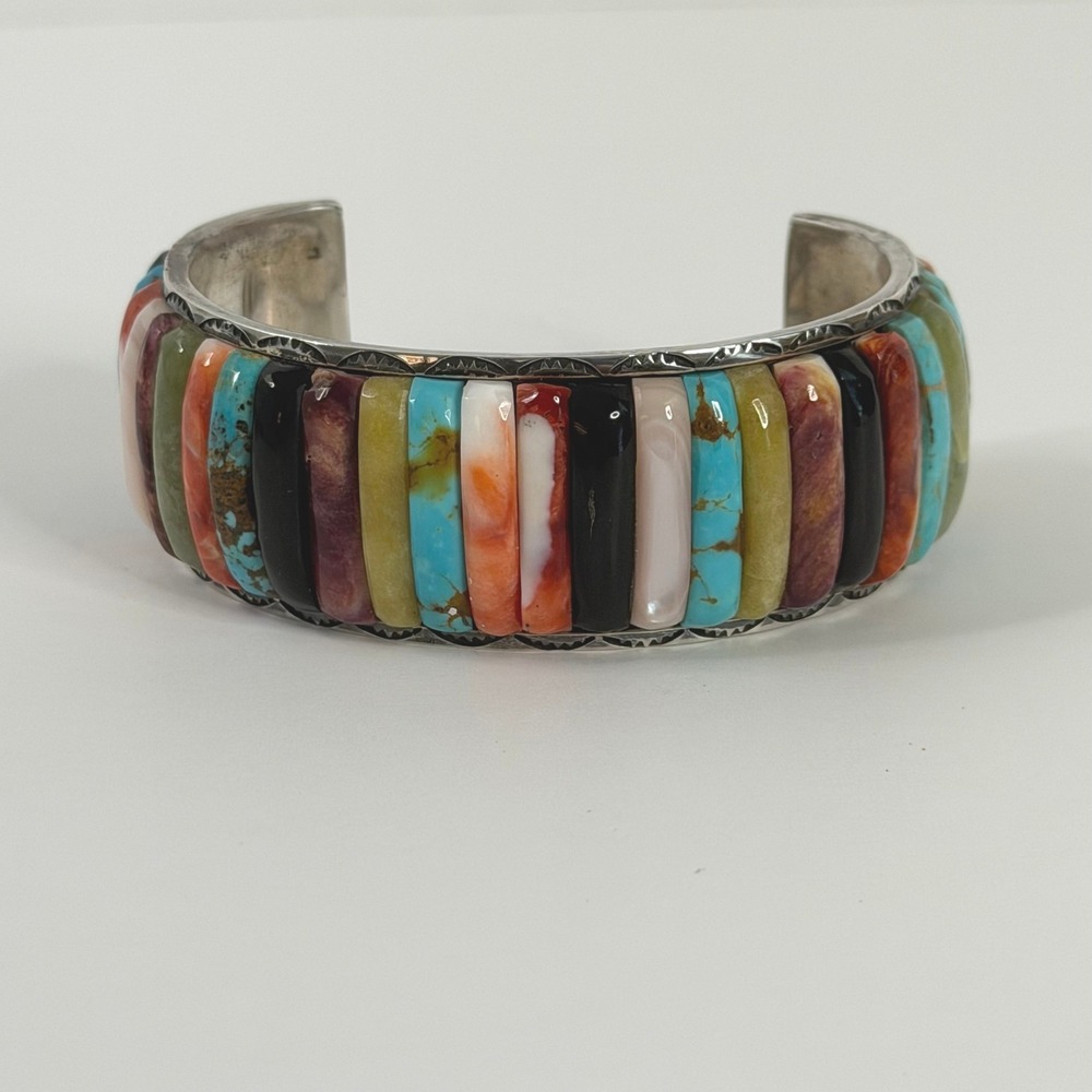 Carlos Eagle Vintage Cuff Bracelet Multicolor Sterling Silver 57+g